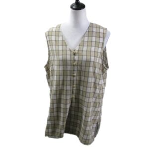 WORTHINGTON Tan/White Plaid Sleeveless Blouse Size 16